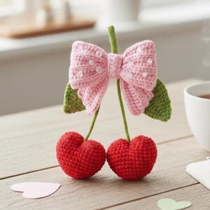 Cherry Bow Ornament Crochet Pattern PDF | Cute Cherry Amigurumi | Easy Crochet Decor | Instant Download