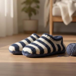 Crochet Slippers Pattern PDF | Sailor Slippers Women 7-9 | Nautical House Shoes | Beginner Friendly | Instant Download