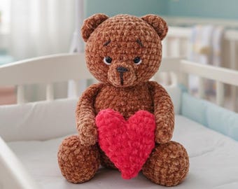 Valentine Teddy Bear & Heart Crochet Pattern PDF  | Mini Plush Amigurumi Bear with Heart | Love Bear Toy | Beginner Crochet Toy Pattern