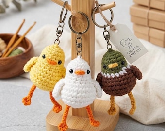 Modèle de porte-clés canard au crochet PDF | Caneton amigurumi sans couture | Porte-clés oiseau mignon | Patron au crochet adapté aux débutants | Téléchargement instantané