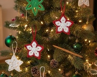 Haakpatroon kerstster ornament pdf | Eenvoudige sterdecoratie voor de feestdagen | Handgemaakte kerstboomversiering doe-het-zelf