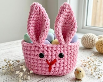 Modèle de panier de Pâques lapin au crochet PDF | Panier d'oeufs de lapin Amigurumi | Modèle de panier de Pâques au crochet | Joli panier de lapin à téléchargement immédiat
