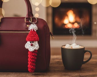 Modèle de porte-clés Père Noël au crochet PDF | Tête de Père Noël Amigurumi | Modèle facile au crochet de Noël | Téléchargement instantané