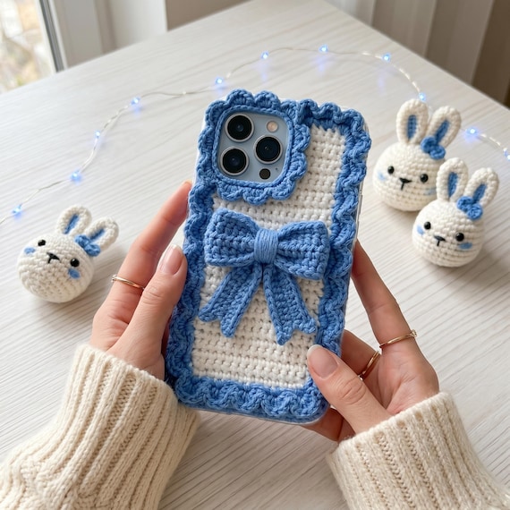 Crochet Phone Case Pattern PDF | Ruffled Bow Case | Coquette Aesthetic Phone Cover | Beginner Crochet Pattern | iPhone Android DIY