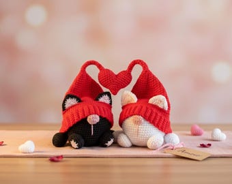 Modèle Amigurumi Love Cats au crochet | Couple de chats fait main Saint-Valentin | Joli cadeau d'anniversaire | Décoration d'intérieur romantique