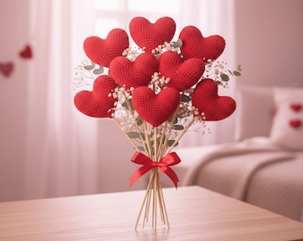 Modèle de bouquet de la Saint-Valentin au crochet PDF | Tutoriel amigurumi fleur de coeur | Cadeau romantique fait main | Adapté aux débutants