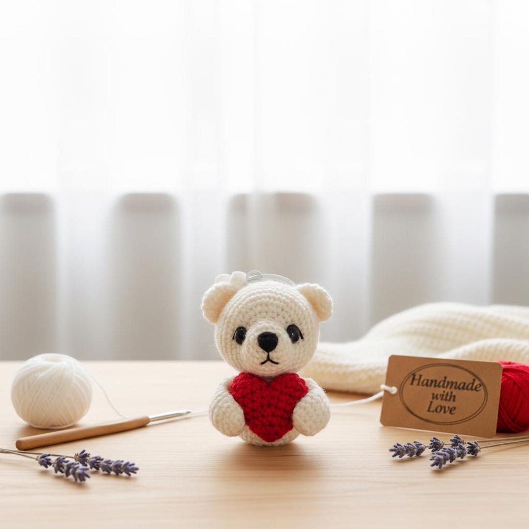 Sweetheart Bear Keychain Crochet Pattern PDF, Amigurumi Bear With Heart ...