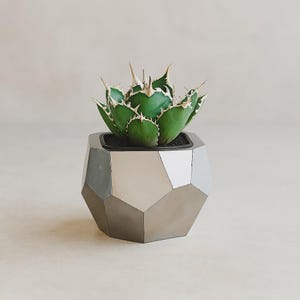 Vaso de metal em aço inoxidável com design geométrico, dobrável e decorativo para suculentas, ideal para ambientes internos.