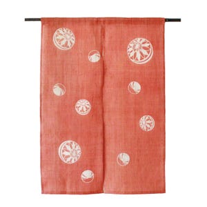 Cortina de puerta Noren de lino japonés, motivo Temari, color bermellón, 33,1 x 47,2 pulgadas, fabricada en Japón.