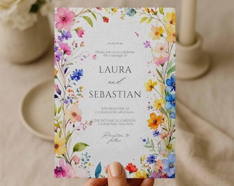 Watercolor Style Floral Wedding Invitation - Printable Digital Template