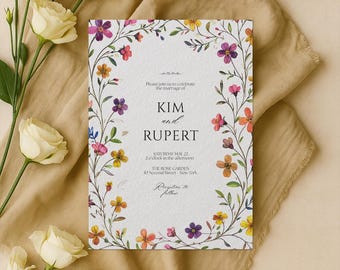 Wildflower Wedding Invitation Template - Printable