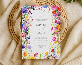 Colorful Floral Wedding Invitation Template - Digital - Printable