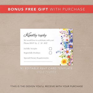 Colorful Wildflower Wedding Invite Template - Editable Printable Design - Bonus RSVP Card Design Included image 2