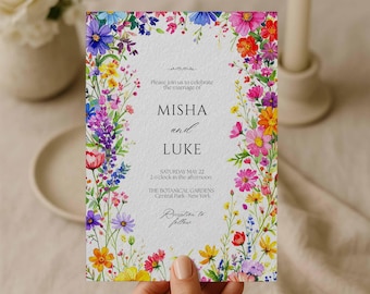 Watercolor Wildflower Wedding Invitation Template - Printable