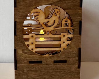 Farmhouse Rooster Laser Cut Lantern Wooden Candle Holder