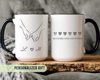 Personalized Ivory 14th Anniversary Mug, Elephant Couple Gift For Him Or Her, Gift For 14th Anniversary, 14th Wedding Anniversary Cup Gift
