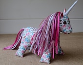 Pink Floral Unicorn - Handmade Toy Stuffed Animal