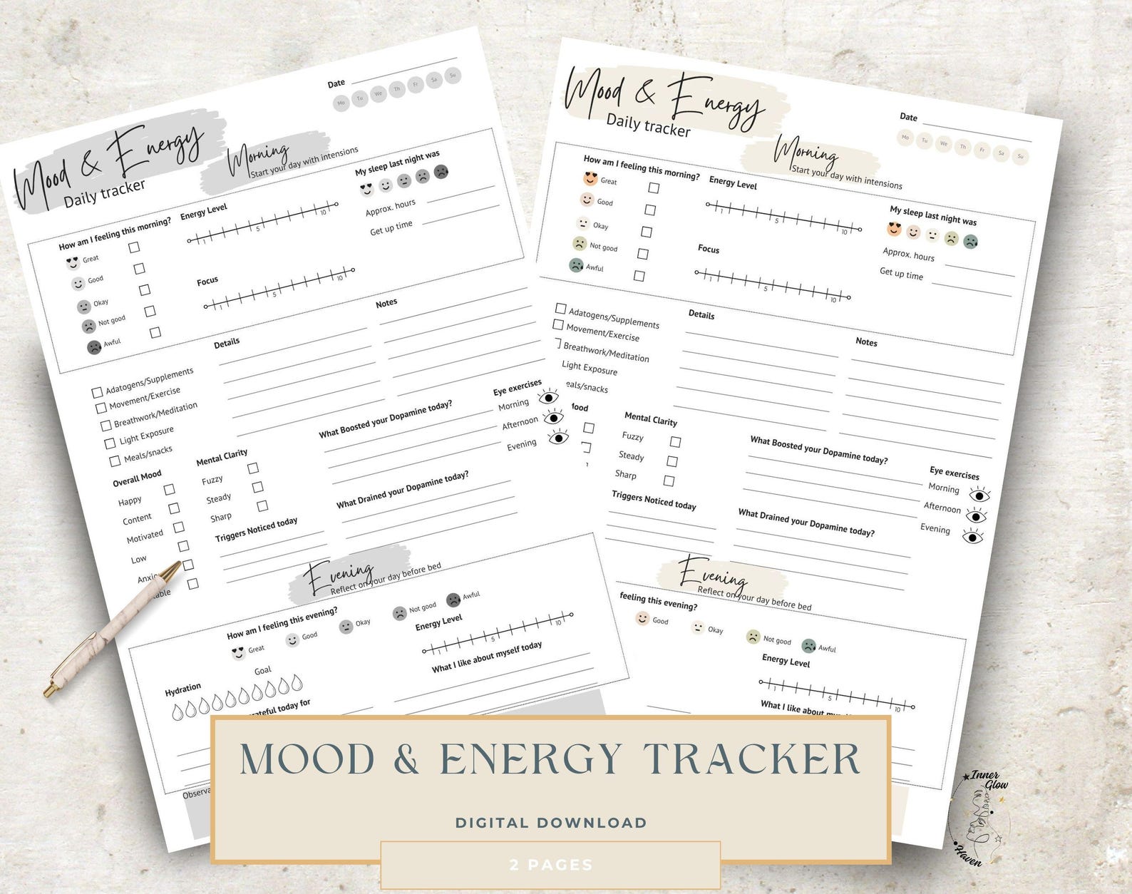 Daily Mood & Energy Tracker Printable – Gentle Self Care Journal Page ...
