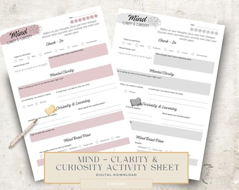 Mind Clarity and Curiosity Worksheet, Self-Discovery Printable, Mindfulness Activity, Mental Focus Tracker, Color and Monochrome PDF