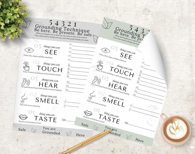 5-4-3-2-1 Grounding Technique Poster and Worksheet, Mindfulness Wall ...