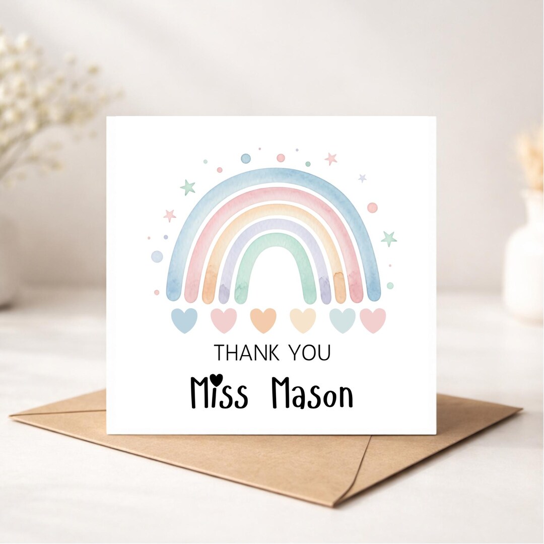 Teacher Thank You Card | Rainbow Teacher Thank You | End of Year ...