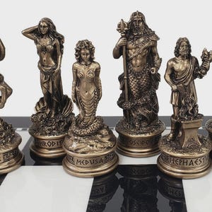 Greek Mythology Olympus Gods Chess Men Set Pewter & Bronze Color -NO Board