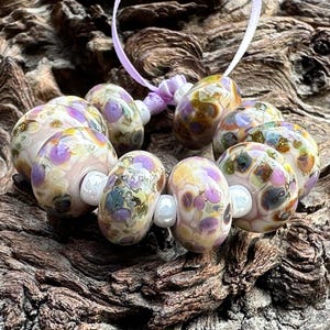 10 Purple Stone Mosaic Lampwork Beads Set SRA