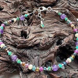 Custom Old World Elegant Amethyst Gemstone Anklet - Sterling Silver & Czech Glass Beads