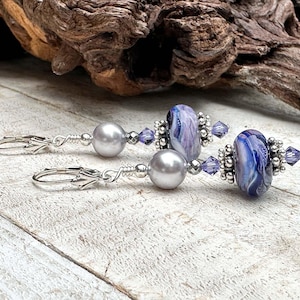 Purple Shimmering Swirls Lampwork Earrings