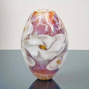 White Floral Pink Lampwork Focal Bead SRA