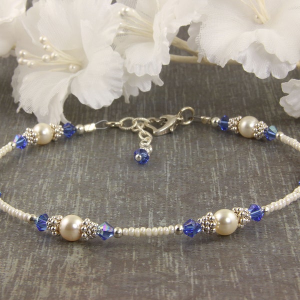 Something Blue Anklet for Bride, .925 Classic Something Blue