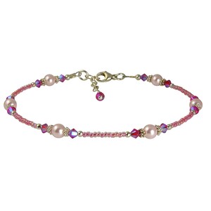Ooh La La Pink Pearl Beaded Anklet, Pink Anklet, Pearl Anklet, Sterling Silver Anklet, Beaded Anklet