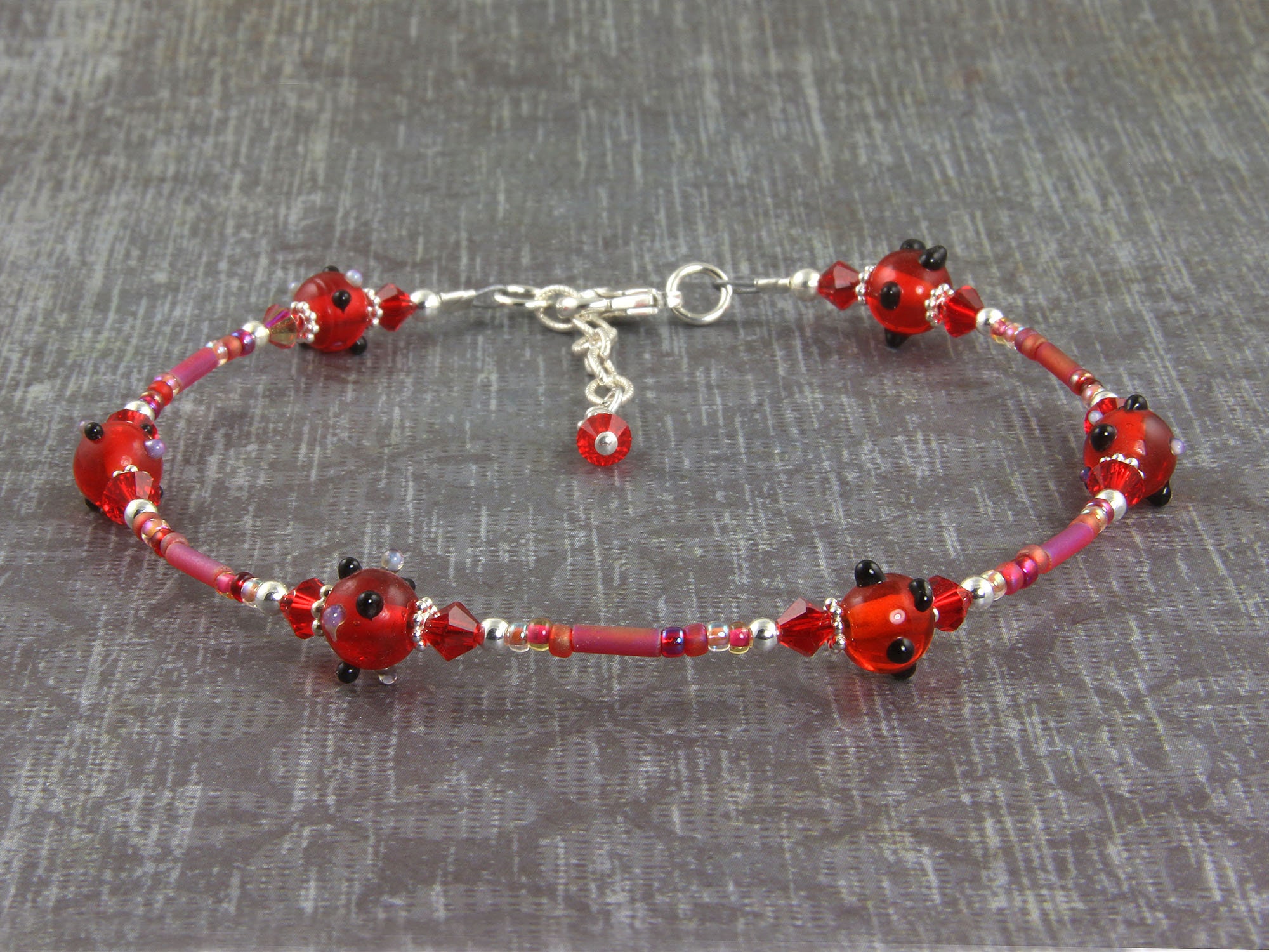 Shimmer Red Beads & Crystals Anklet