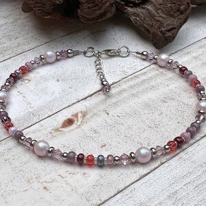 MTO Mauve Pink Pearl Stainless Beaded Anklet, Pink Anklet, Custom ...