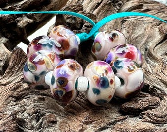 8 Enchanted Stone Mosaic Lampwork Beads Set SRA, Multicolor Lampwork Beads, SWCreations, Stephanie White