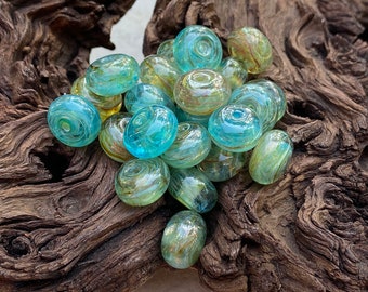 MTO Aqua Gold Lampwork Beads Set SRA Made to Order, SWCreations