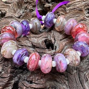 17 Pink Purple Swirl Mix Lampwork Beads Mix SRA, Pink Lampwork Beads, SWCreations, Stephanie White