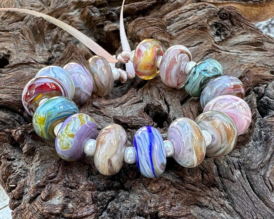 15 Pastel Swirl Lampwork Beads Set SRA, Pastel Lampwork Beads ...