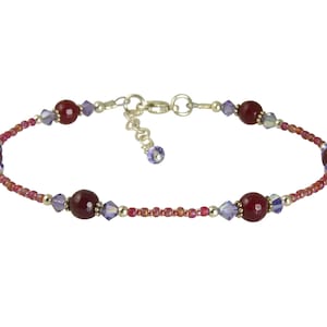 Purple Fire Agate Beaded Anklet, Red Anklet, Gemstone Anklet, Sterling Silver Anklet, Beaded Anklet, Handmade Anklet