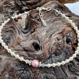 Sterling Silver Pink Pearl Anklet, Pink Anklet Bracelet