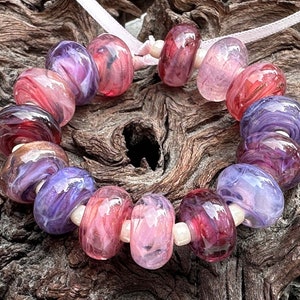 15 Pink & Purple Swirl Lampwork Beads Mix SRA, Pink Lampwork Beads, SWCreations, Stephanie White