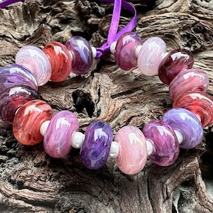 16 Pink Purple Swirl Mix Lampwork Beads Mix SRA, Pink Lampwork Beads, SWCreations, Stephanie White