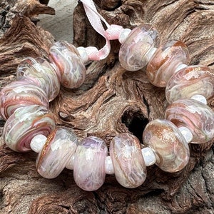 MTO Blushing Pink Shimmer Lampwork Beads, Made to Order, Pink Lampwork Bead, SWCreations