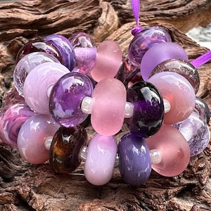 28 Purple Swirl Orphans Lampwork Beads Set SRA, Purple Lampwork Beads, SWCreations, Stephanie White