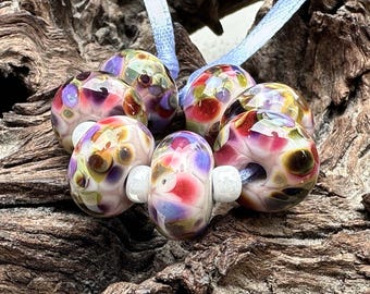 7 Riverstone Mosaic Lampwork Beads Set SRA, Multicolor Lampwork Beads, SWCreations, Stephanie White