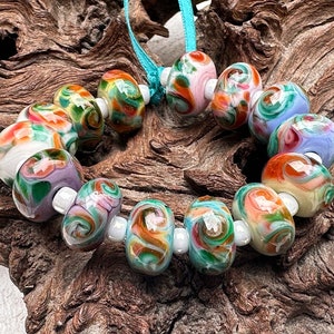 14 Citrus Swirls Lampwork Beads Set SRA, Pastel Lampwork Beads, SWCreations, Stephanie White