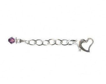 Heart of Gem Crystal Bracelet Jewelry Extender, Anklet Extender, Bracelet Extender, Sterling Silver Extender