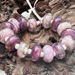 15 Purple & Pink Swirl Lampwork Beads Set SRA, Pink Lampwork Beads, SWCreations, Stephanie White