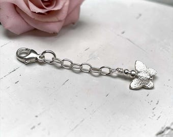Sterling Silver Butterfly Jewelry Extender, Bracelet Necklace Anklet Extension Chain, 1 to 6 Inches Bali Silver Charm, Adjustable Length