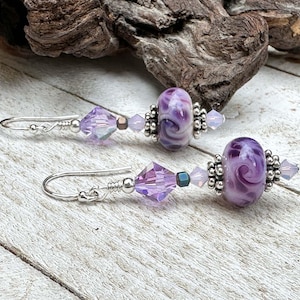 Lavender Amethyst Crystal Lampwork Earrings